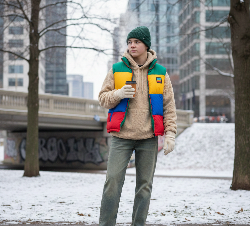27 Trendy Winter Outfits for Teens: Layering, Color & Comfort 5 Puffer Vest and Hoodie Combination Idea