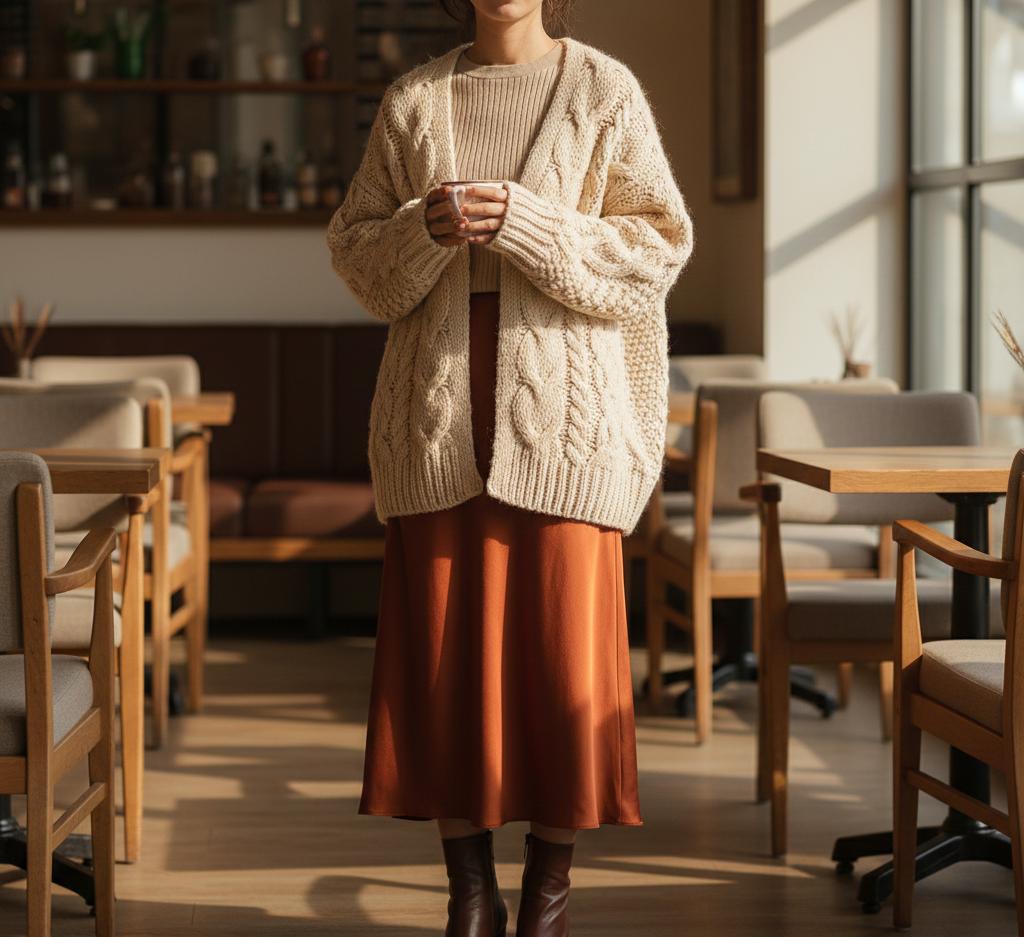 A Chunky Knit Cardigan as Outerwear Idea