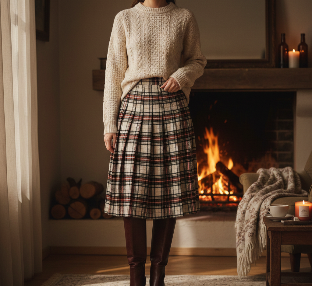 A Plaid Midi Skirt and Knee-High Boots Concept Idea