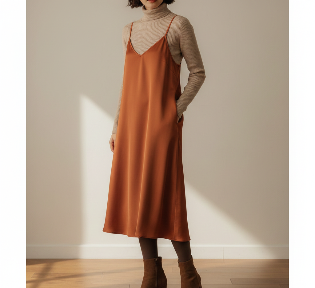 Pairing a Slip Dress Over a Fine-Knit Top Idea