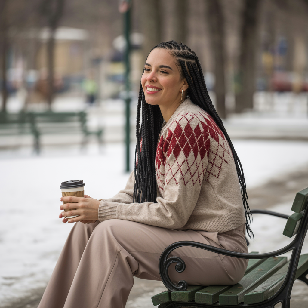 Argyle Sweater with Wide-Leg Pants