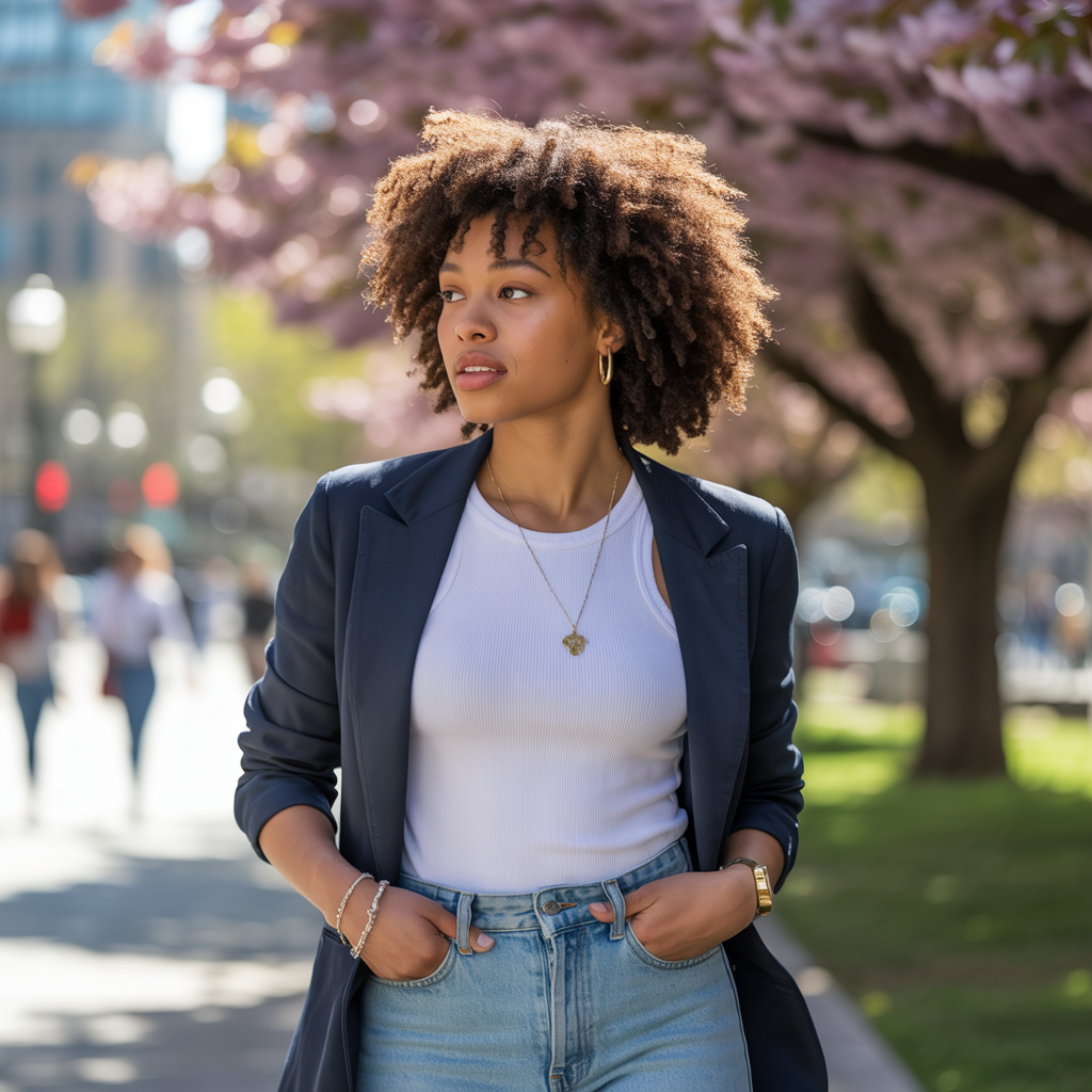 Blazer with Casual Top and Jeans