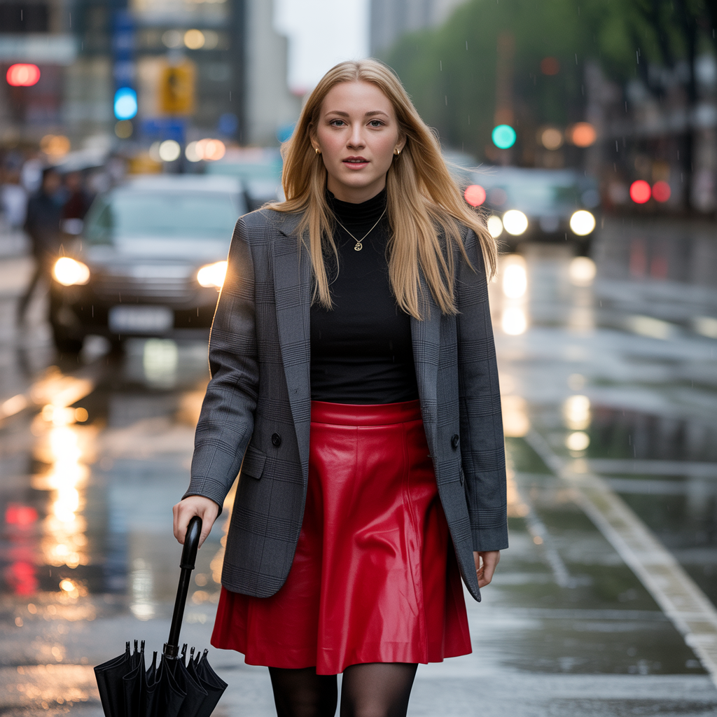 Blazer with Turtleneck and Skirt