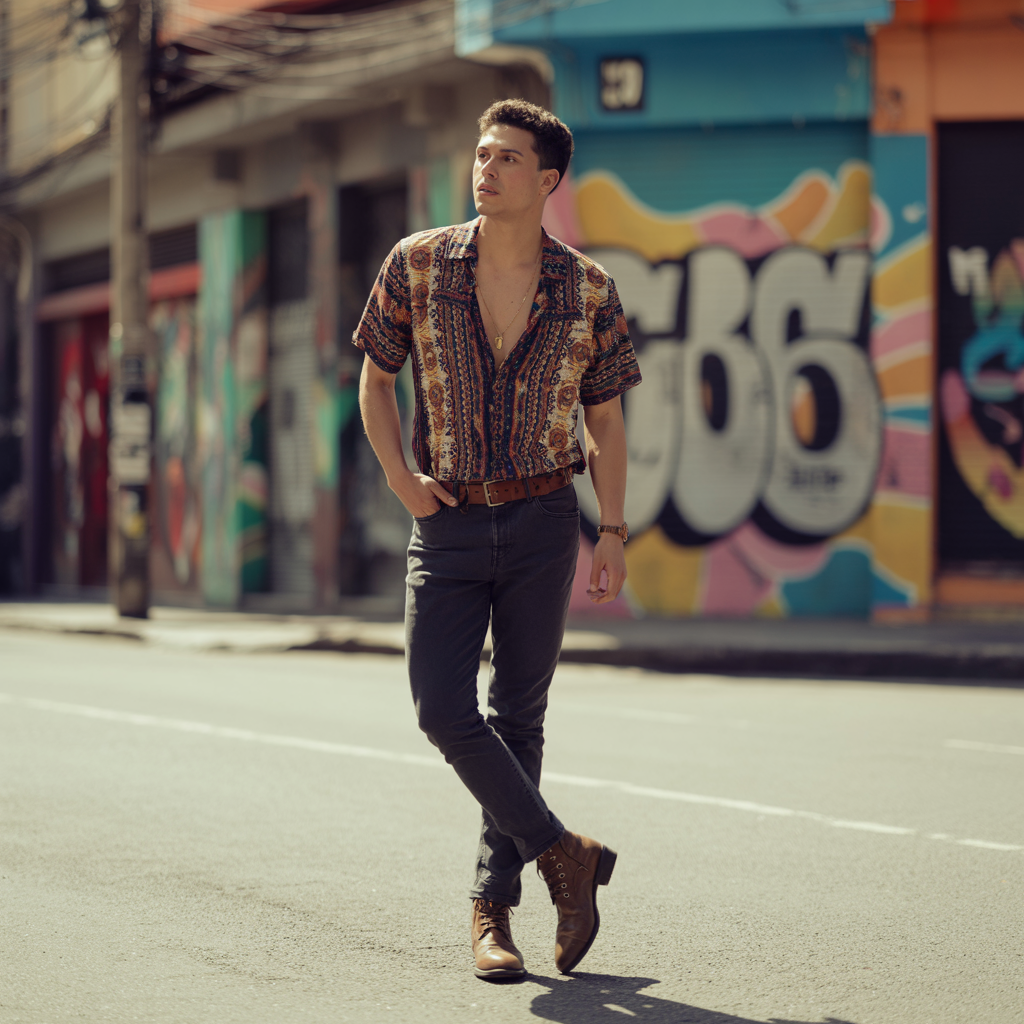 Boho Streetwear with Patterned Shirt
