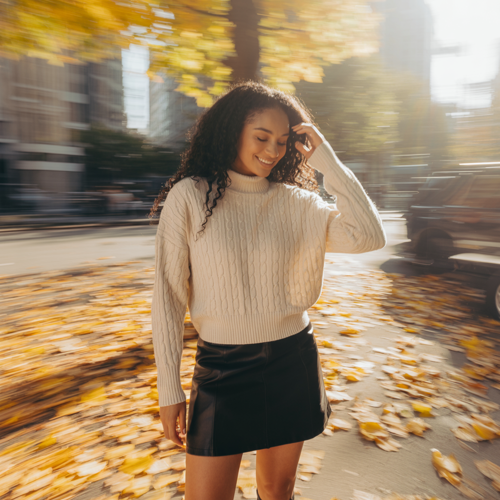 25 Best Casual Fall Outfits for Women This Autumn 20 Cable-Knit Sweater with Mini Skirt