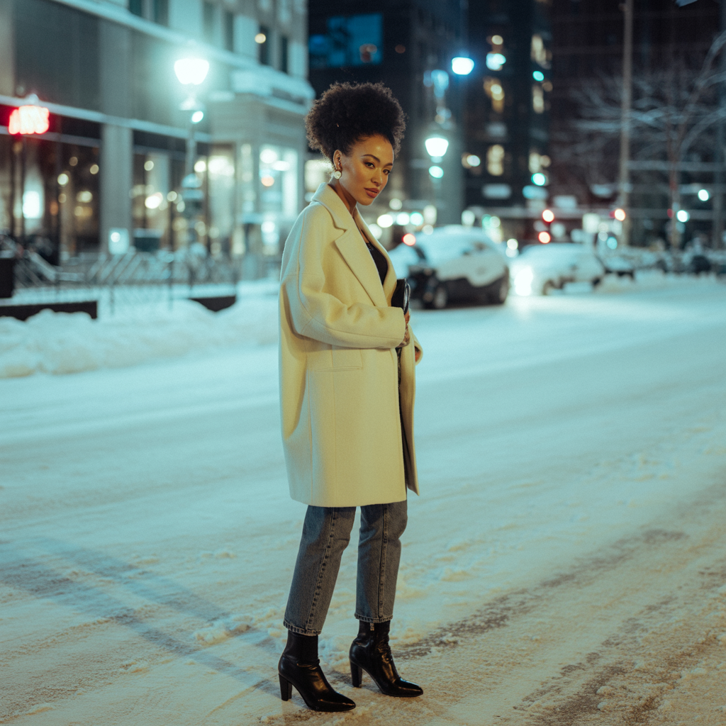 Chic Wool Coat Over Slim Jeans