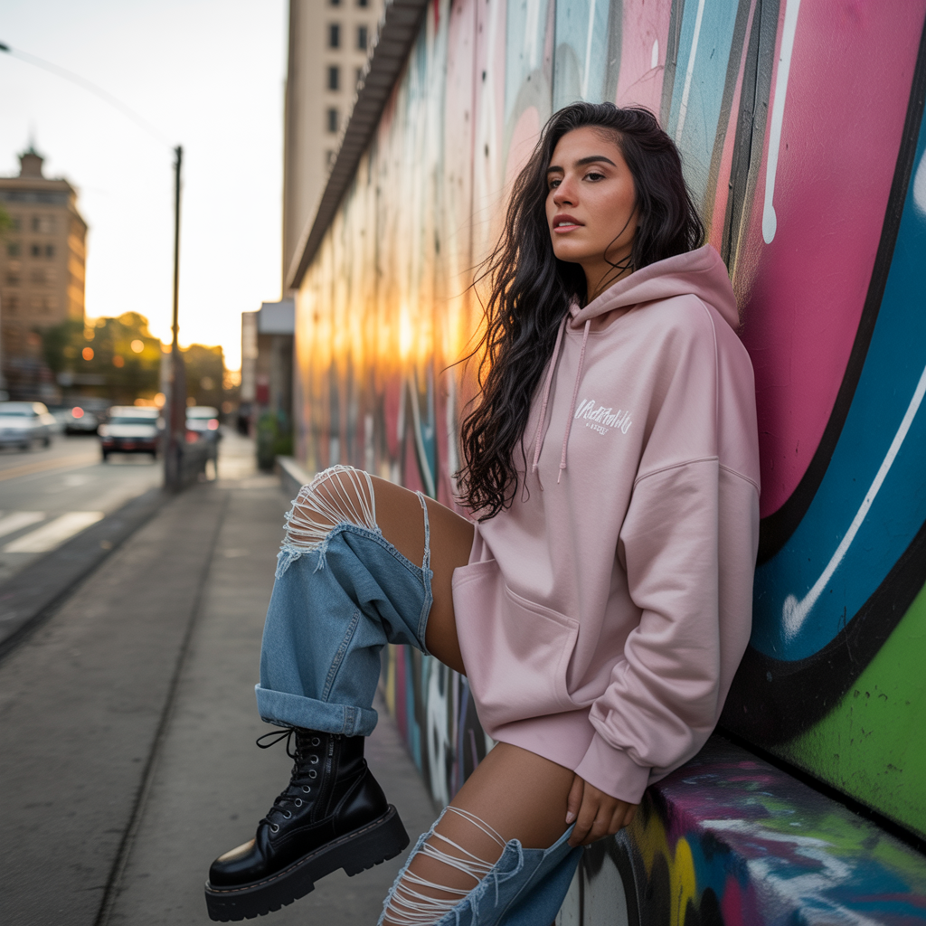 Combat Boots with Oversized Hoodie