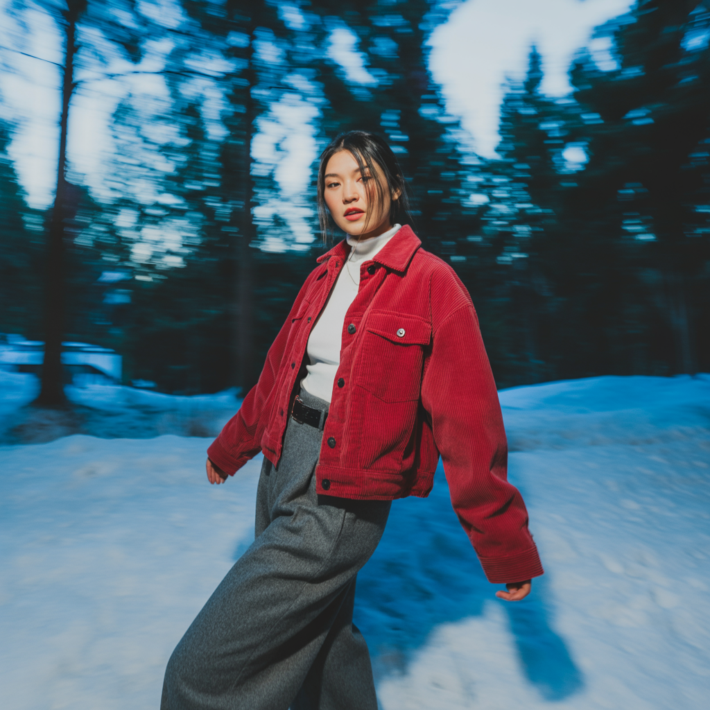 Corduroy Jacket with High-Waisted Pants