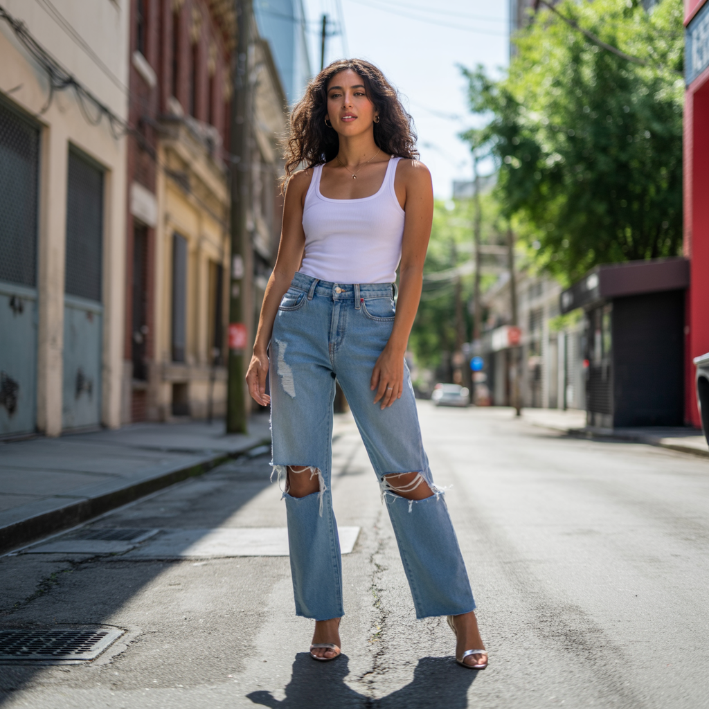 Distressed Jeans with Heels