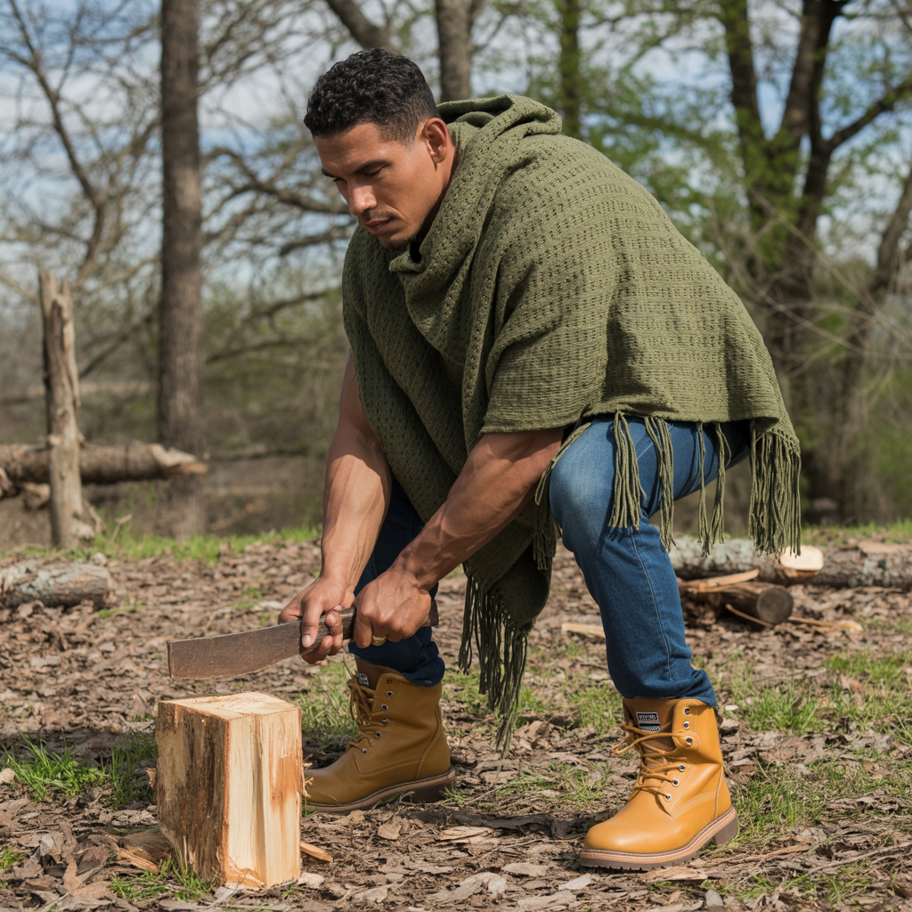 Earthy Knit Poncho with Boots