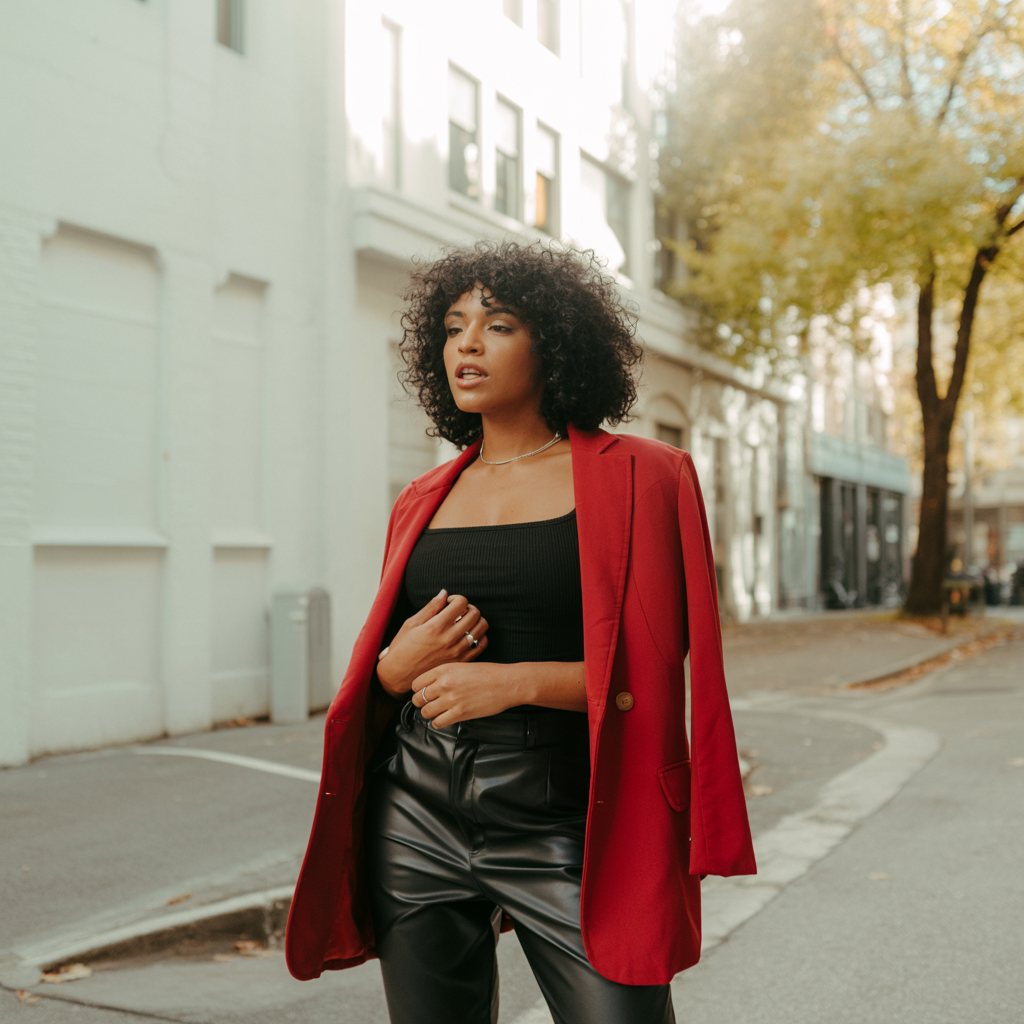 Faux Leather Pants with Oversized Blazer