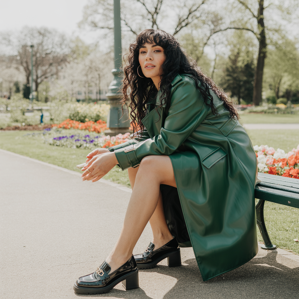 Faux Leather Trench with Chunky Footwear