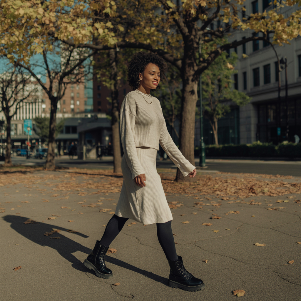 Knit Dress with Combat Boots