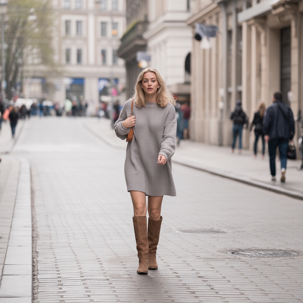 Knit Dress with Knee-High Boots