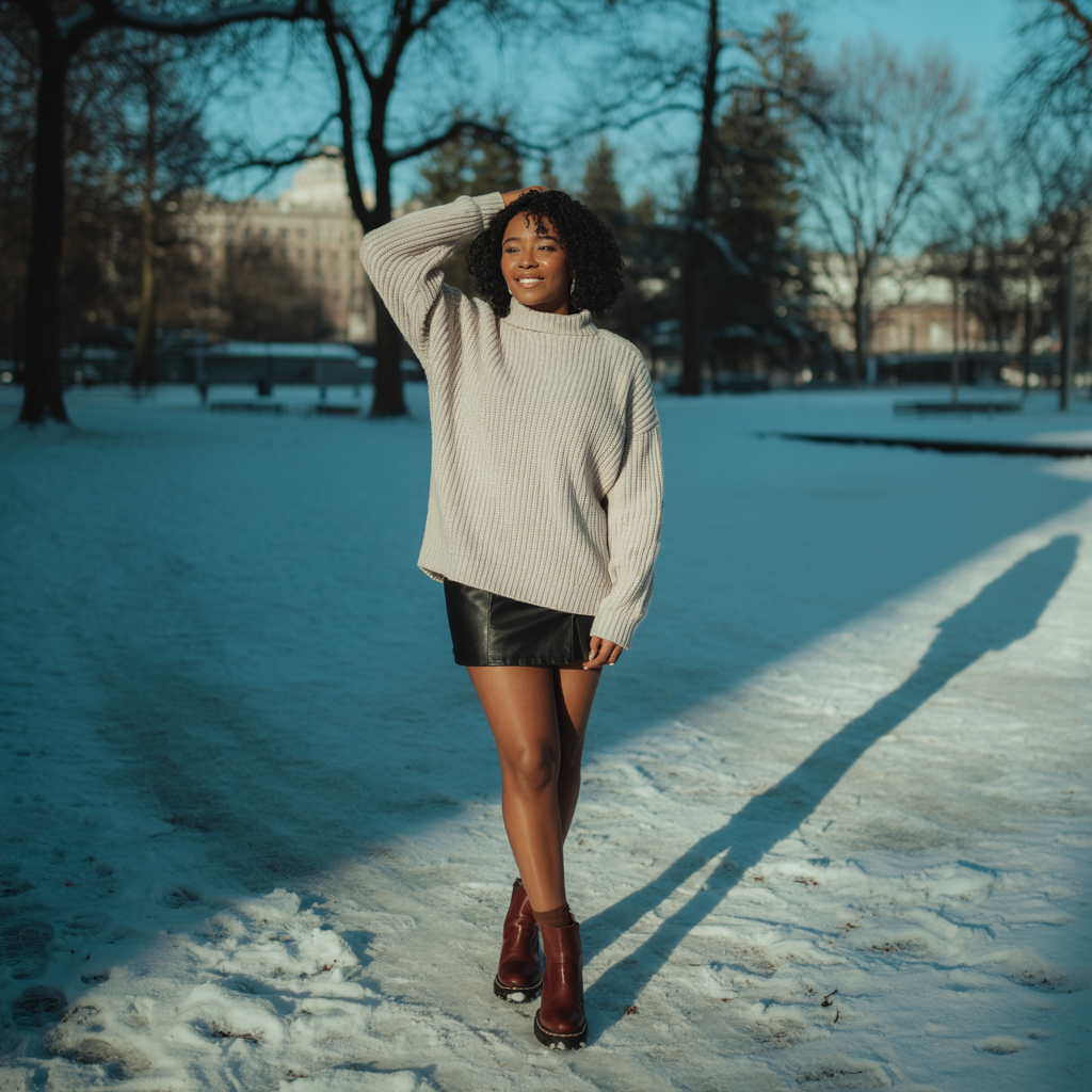 Knit Sweater with Mini Skirt and Boots