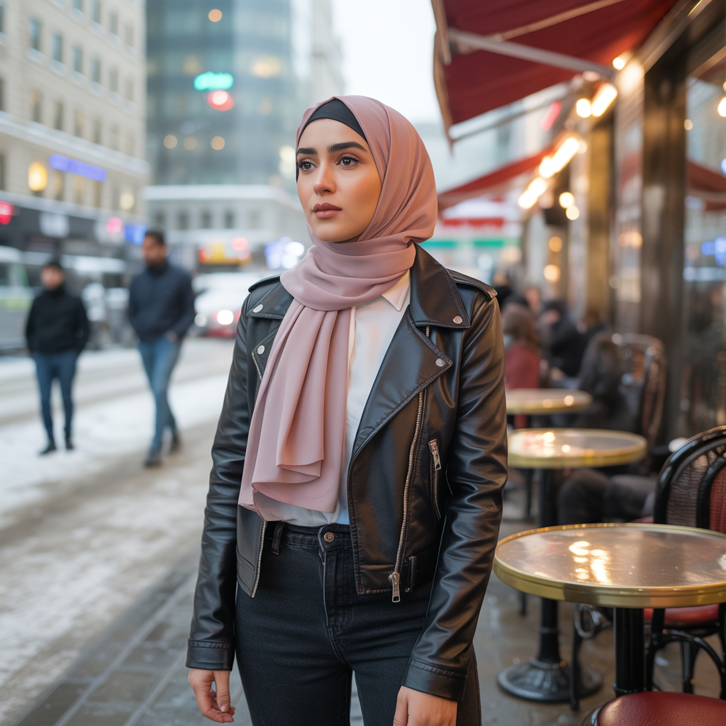 Leather Jacket with Mom Jeans