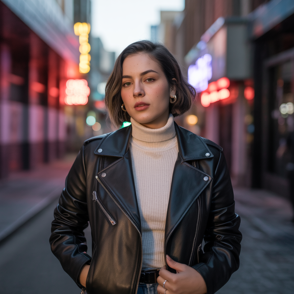25 Best Casual Fall Outfits for Women This Autumn 6 Leather Jacket with Turtleneck
