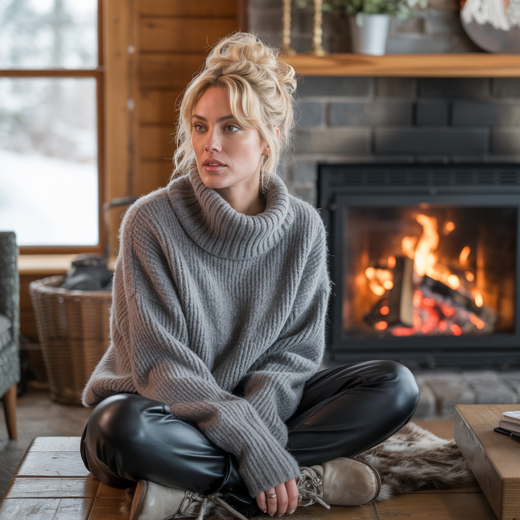 20 Best Stunning Winter Outfits That Turn Heads in Cold Weather 10 Leather Pants with Cozy Sweater