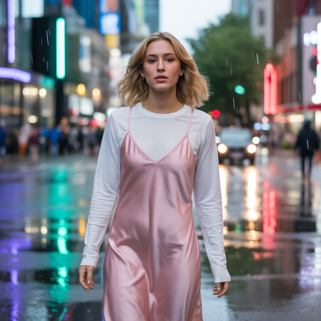 Long-Sleeve Tee Under Slip Dress