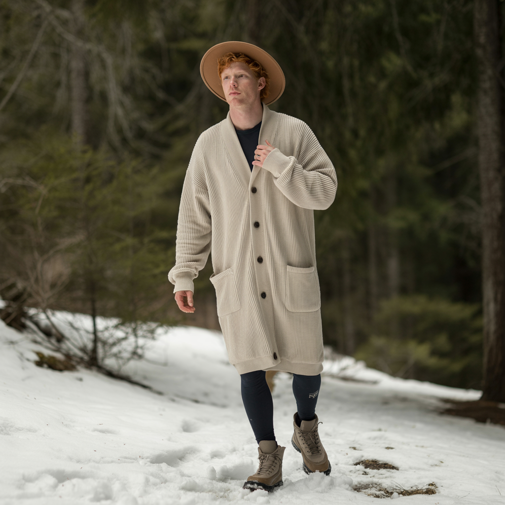 Longline Cardigan with Wide Brim Hat