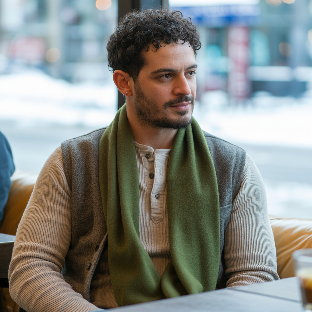 Neutral Henley with Vest and Scarf