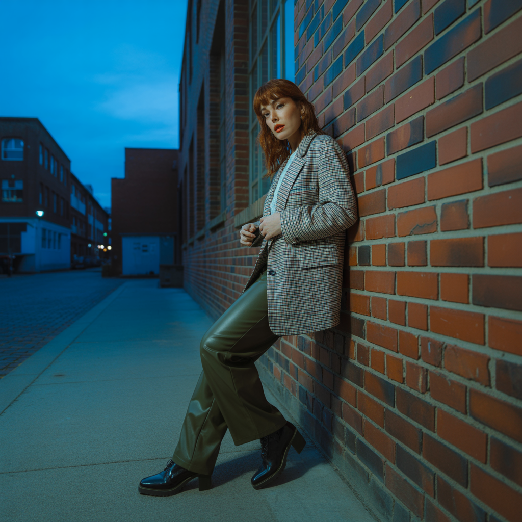 Oversized Blazer with Leather Pants