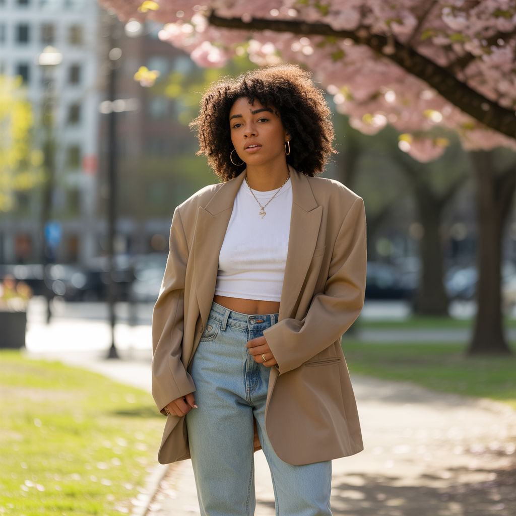 Oversized Blazer with Mom Jeans