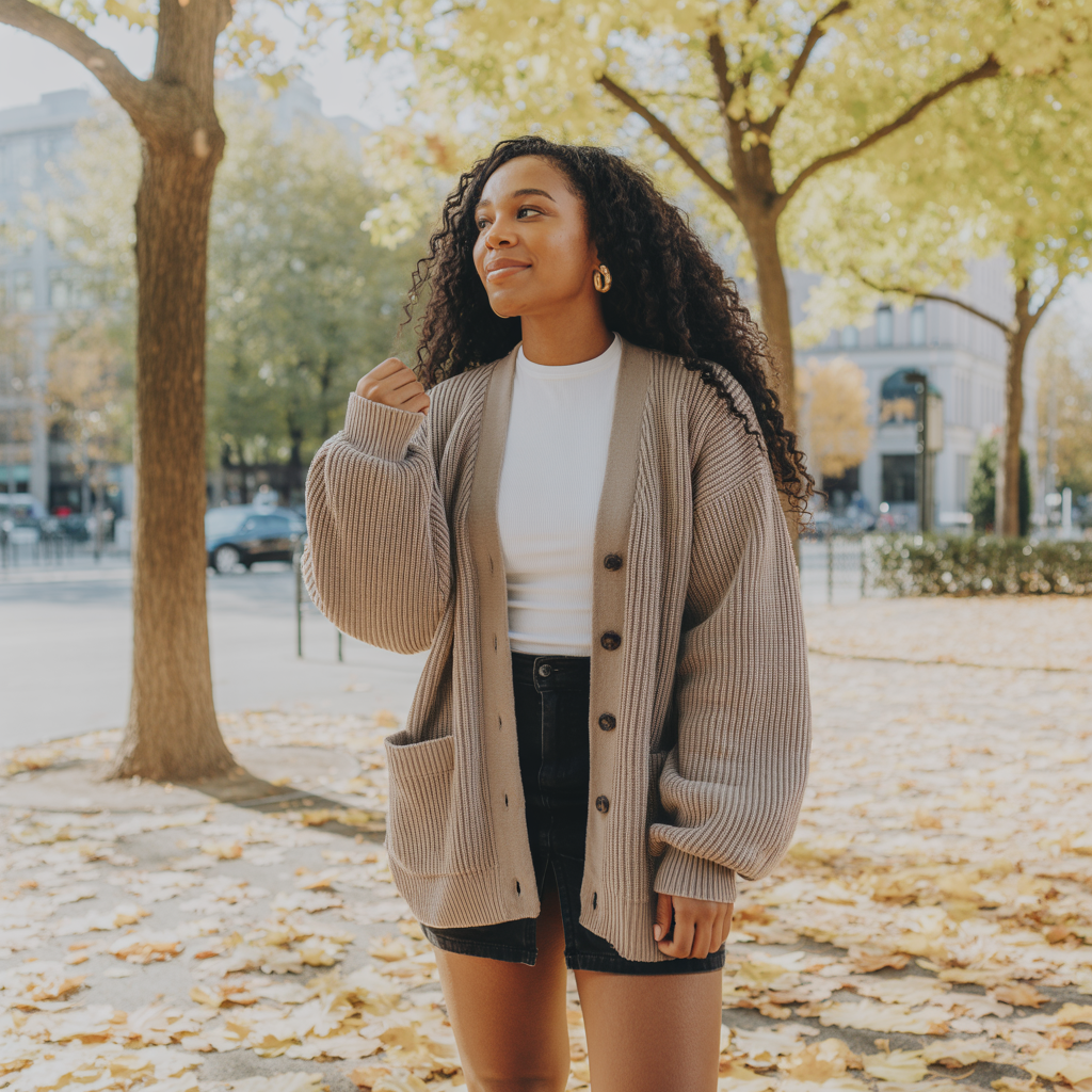 Oversized Cardigan with Mini Skirt