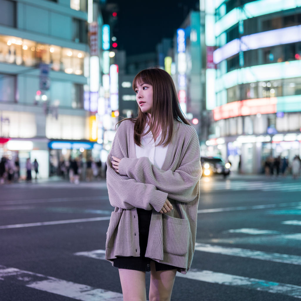 Oversized Cardigans with Mini Skirts