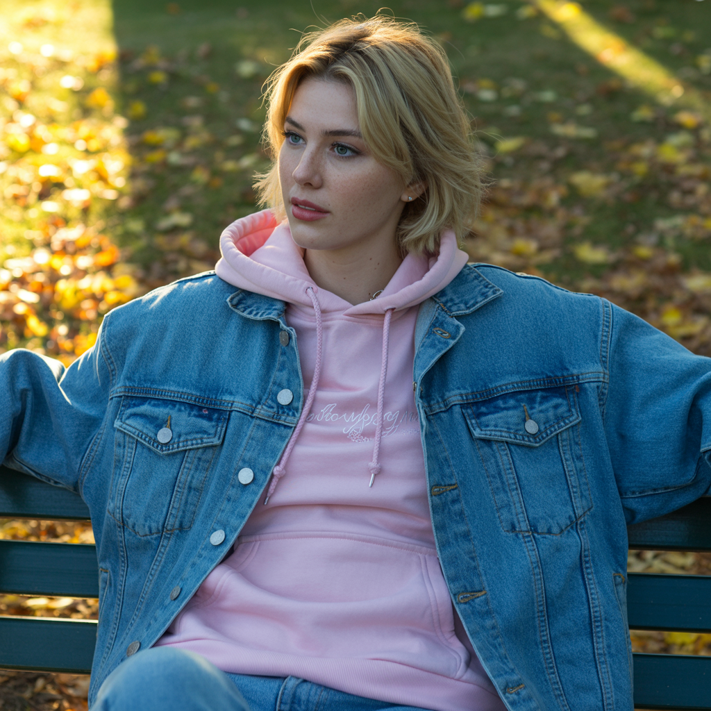 Oversized Denim Jacket with Hoodie