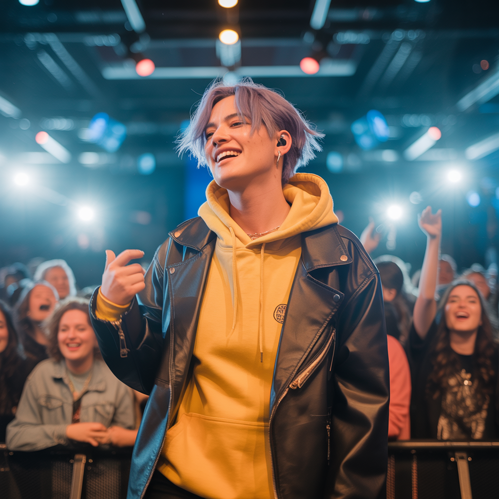 Oversized Hoodie with Leather Jacket