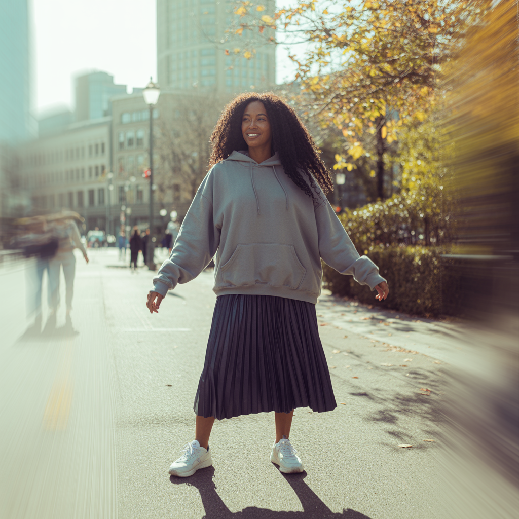Oversized Hoodie with Pleated Skirt