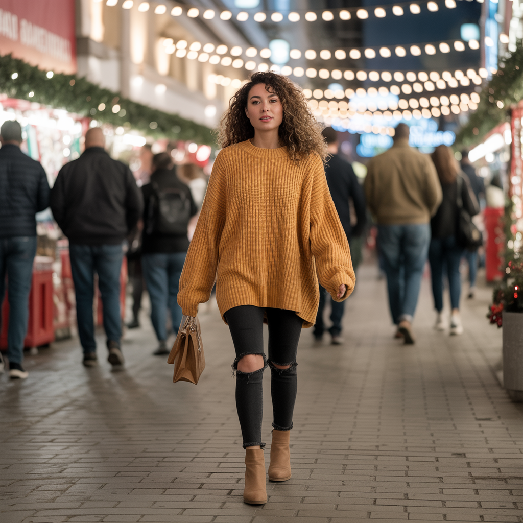 20 Best Stunning Winter Outfits That Turn Heads in Cold Weather 1 Oversized Sweater with Skinny Jeans and Boots