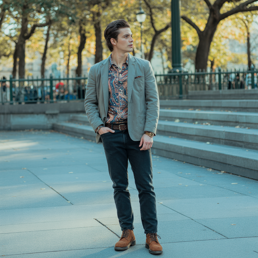 Paisley Shirt with Neutral Blazer