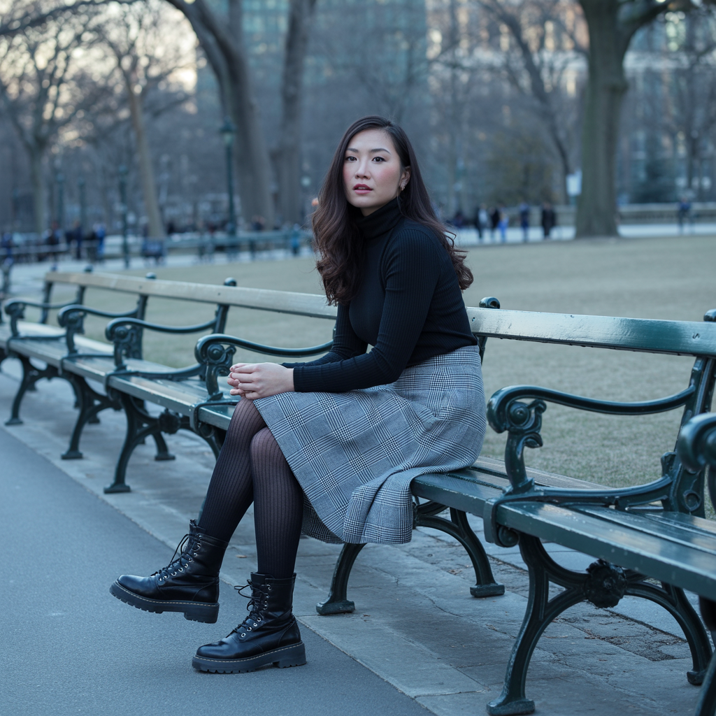 20 Best Stunning Winter Outfits That Turn Heads in Cold Weather 12 Plaid Skirt with Turtleneck and Tights