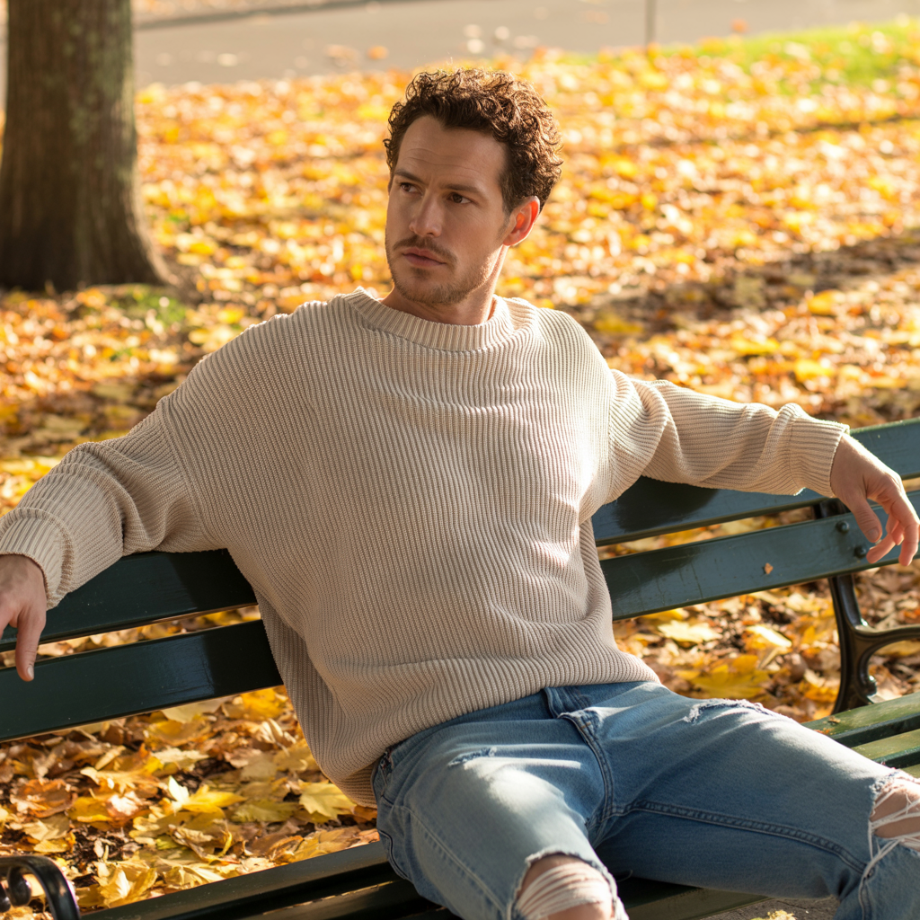 Relaxed Knit Sweater with Distressed Jeans