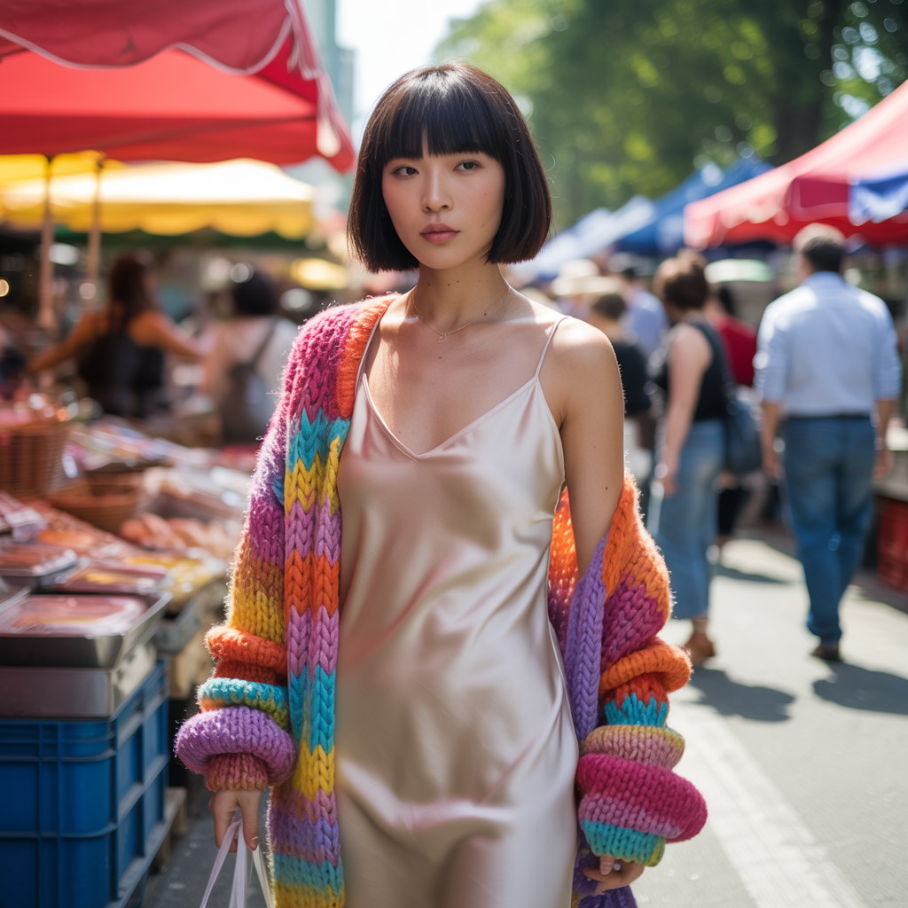Slip Dress with Chunky Cardigan