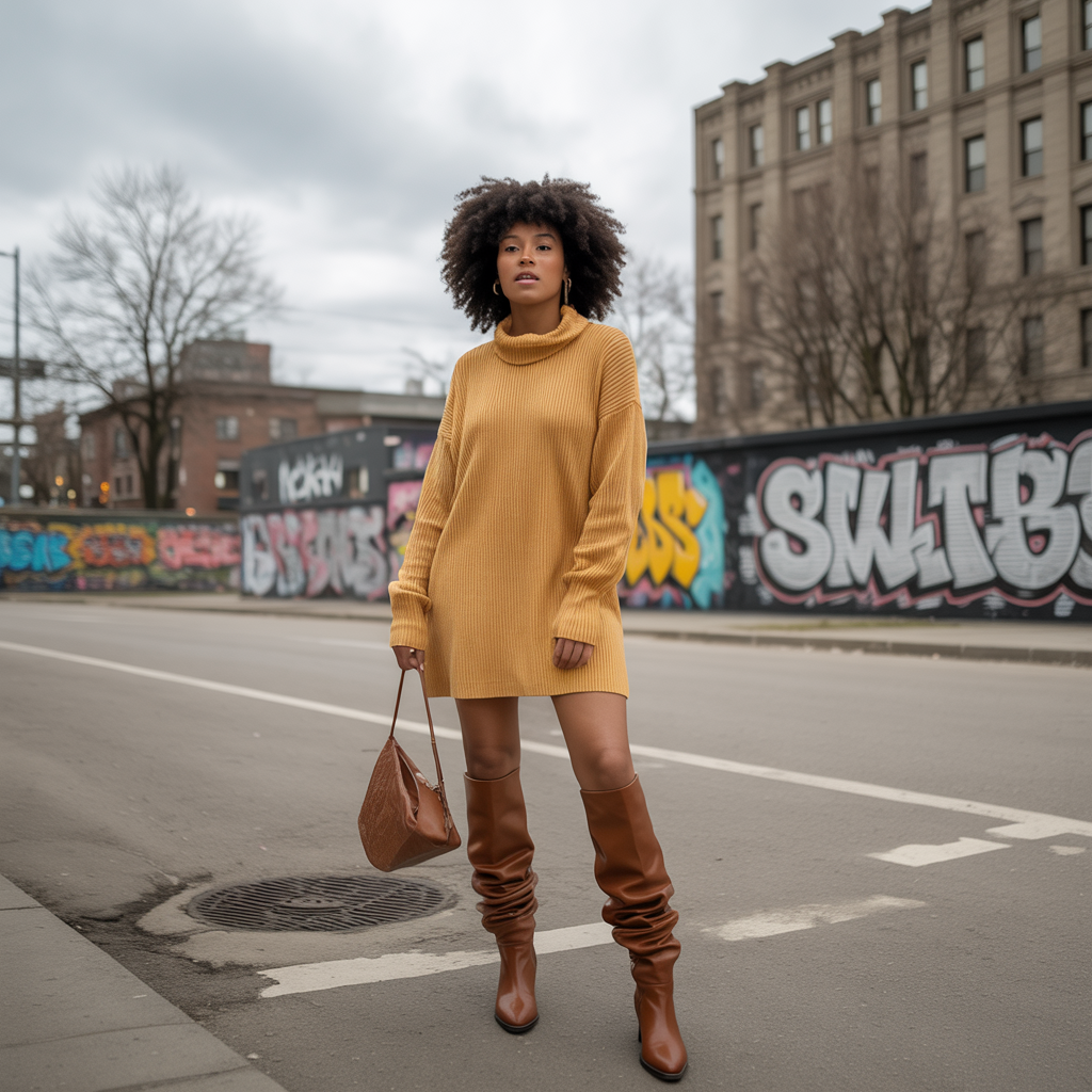 20 Best Stunning Winter Outfits That Turn Heads in Cold Weather 3 Sweater Dress with Knee-High Boots