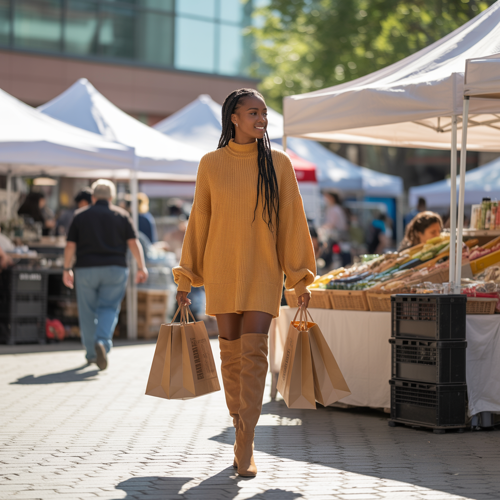 25 Best Casual Fall Outfits for Women This Autumn 7 Sweater Dress with Over-the-Knee Boots