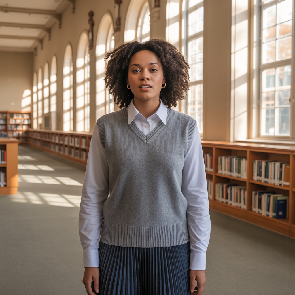 25 Best Fall Outfits for Women to Try This Season 21 Sweater Vest with White Shirt and Skirt