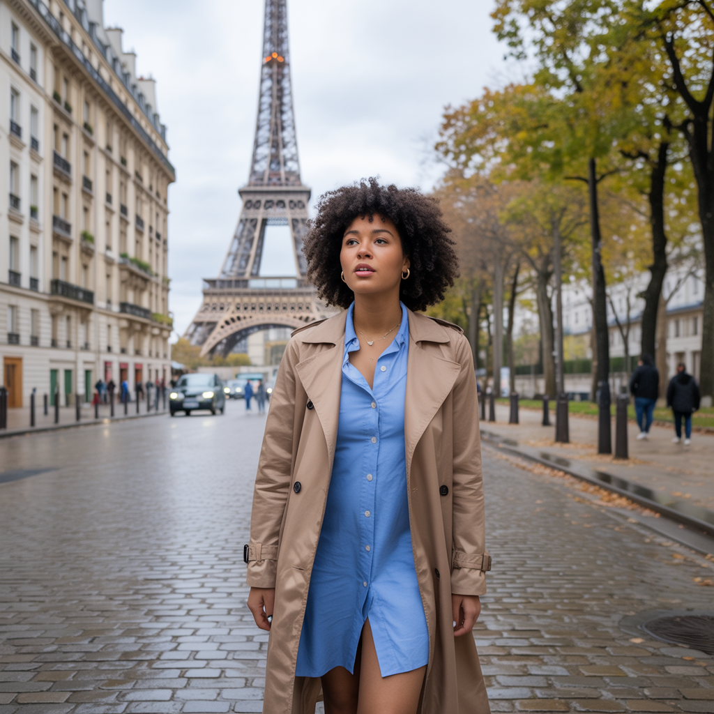 Trench Coat with Button-Down Dress