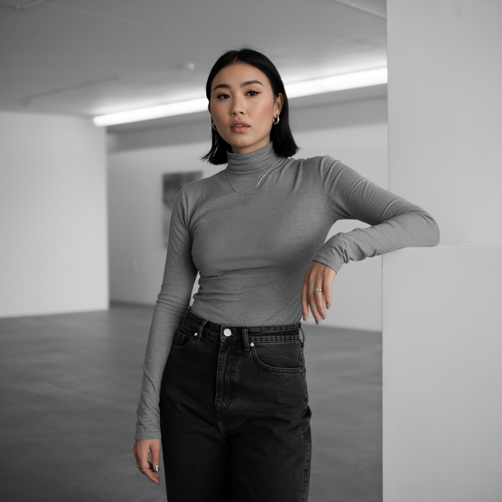 Turtleneck with High-Waisted Jeans