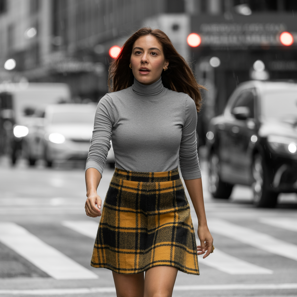 Turtleneck with Plaid Mini Skirt