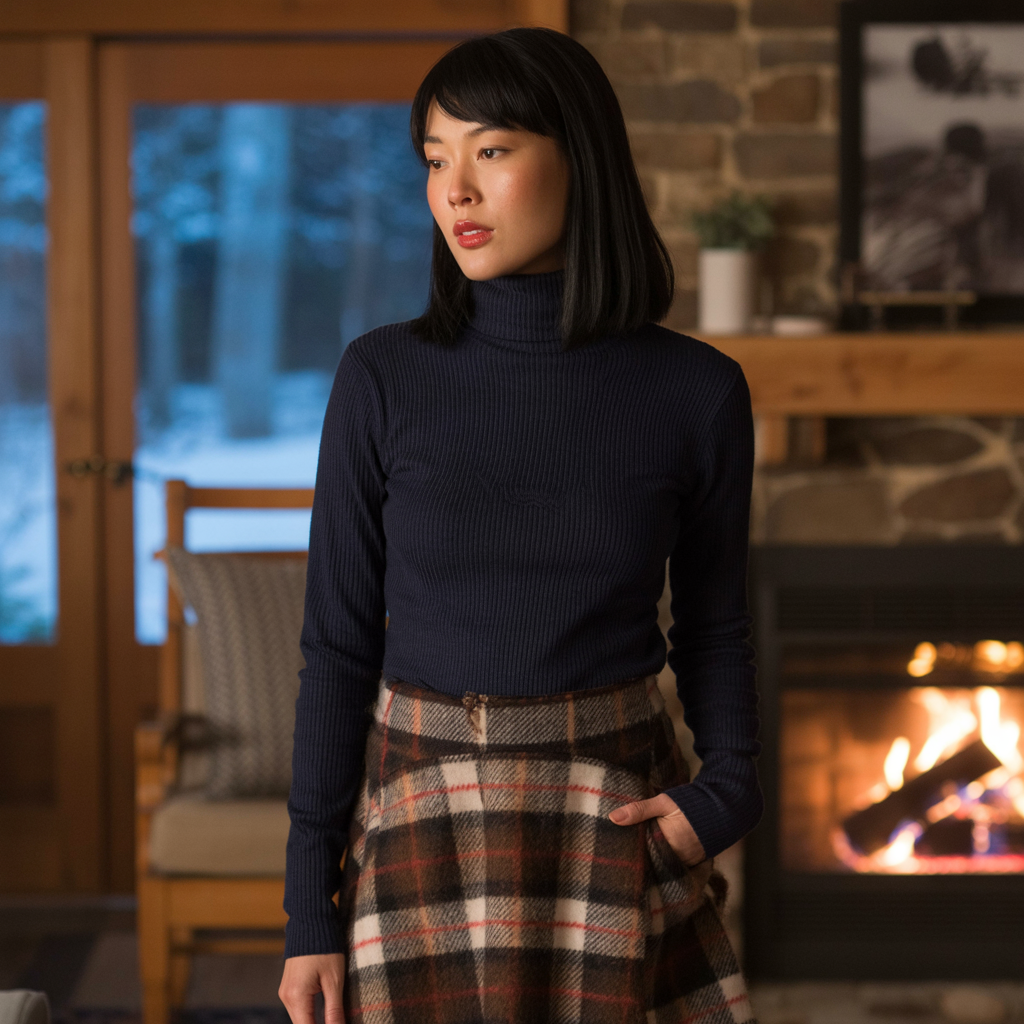Turtleneck with Plaid Skirt