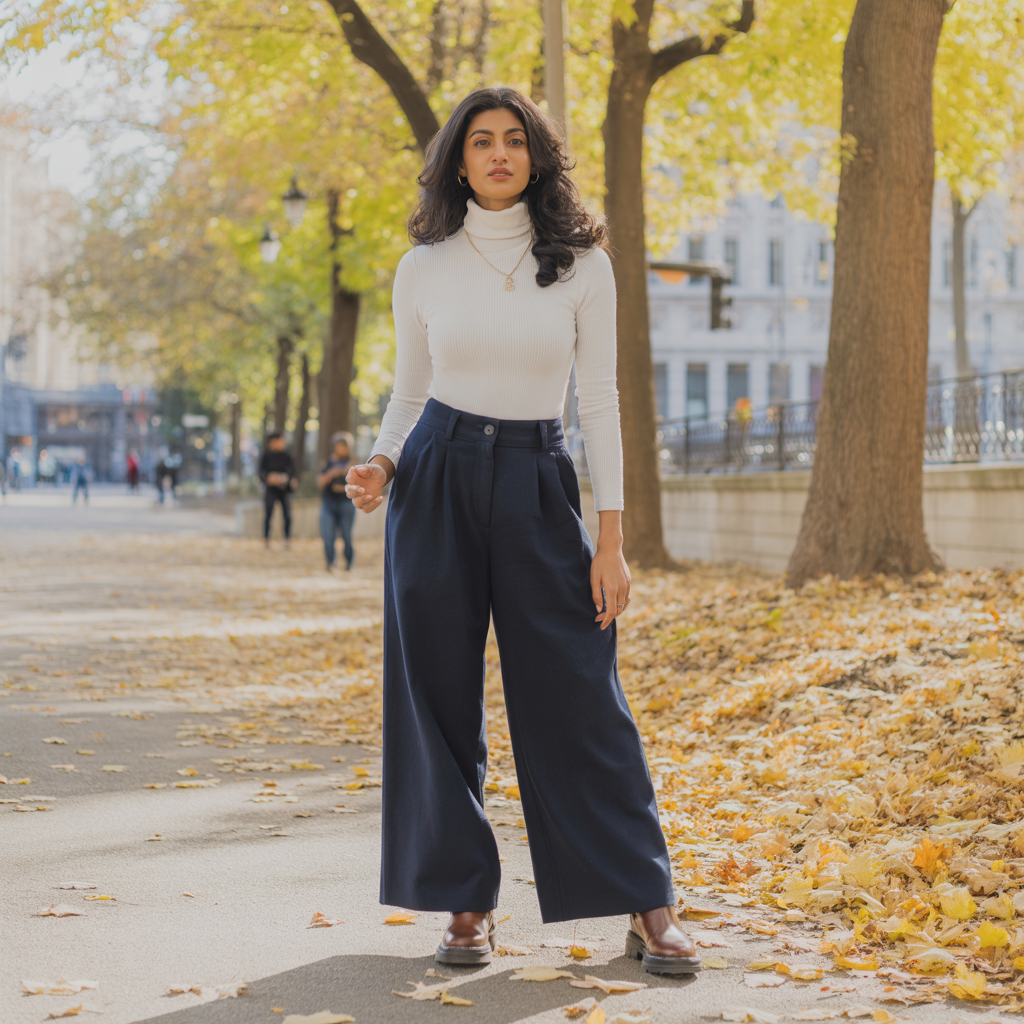 25 Best Casual Fall Outfits for Women This Autumn 14 Turtleneck with Wide-Leg Pants