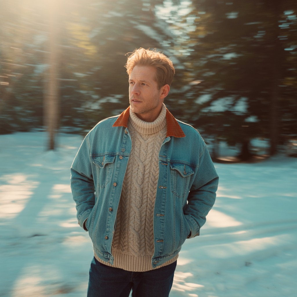 Vintage Denim Jacket with Knitwear