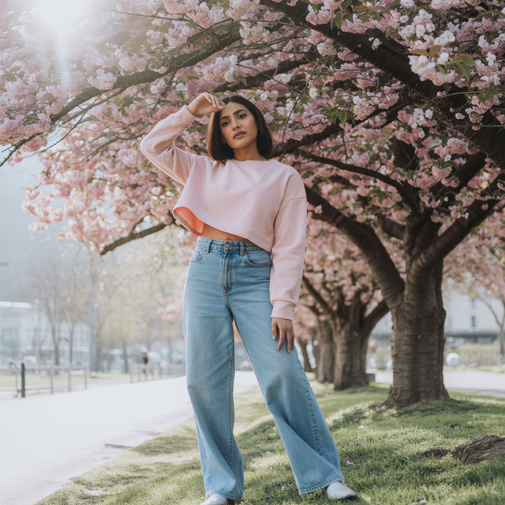 Wide-Leg Jeans with Cropped Sweater