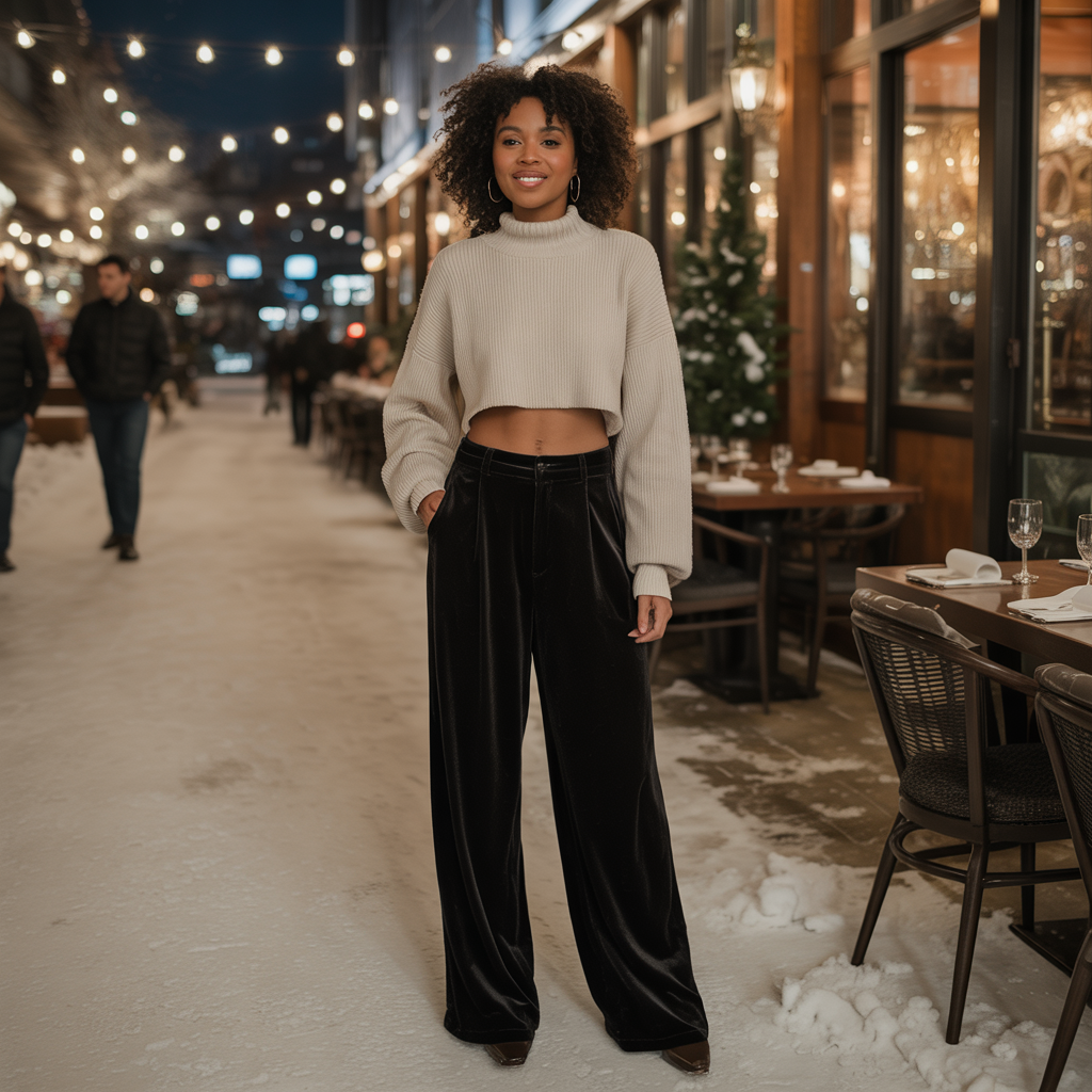Wide-Leg Trousers with Cropped Sweater
