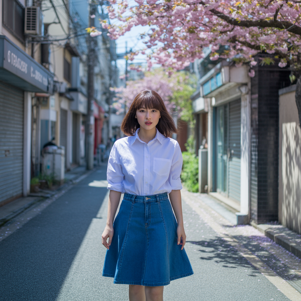 A-Line Skirt with Button-Up Shirt