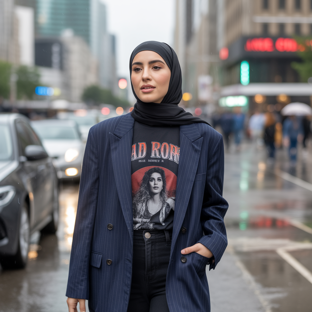 Band Tee with Oversized Blazer